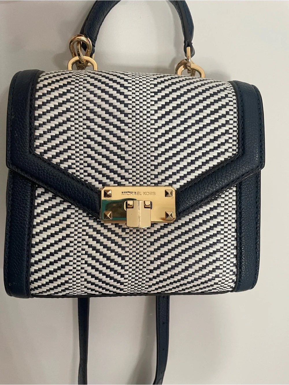 Michael Kors Blue & White Woven Top-Handle Crossbody Bag